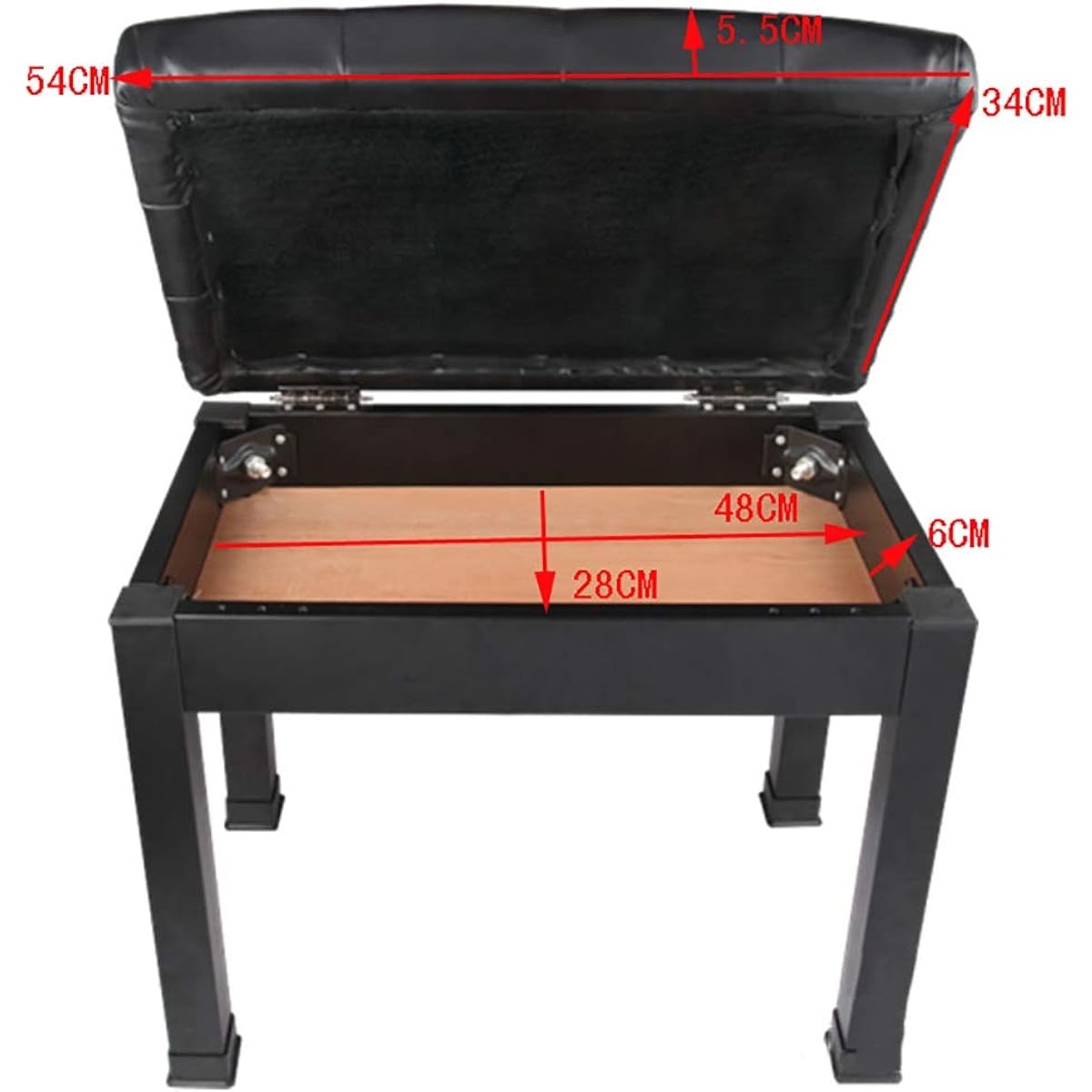 Piano Bench Storage Book Box Thick Solid Wood Board Electric Piano Stool Musical Instrument Stool Piano Stool Piano Chair (Color: Black, Size: 54x34x45cm)
