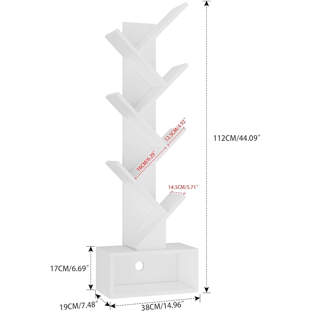 YMYNY Bookshelf 6-Story Room Divider Standing Shelf Large Capacity Wooden Shelf Tape Storage Stand Independent Shelf for Home Office Living Office 38 x 19 x 112 cm CD Fall Prevention For Displaying Magazines and Books White JPHBC016W