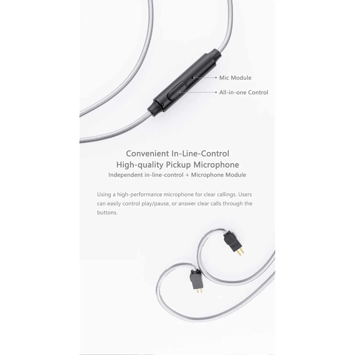 Moondrop MC1 Multipurpose Microphone Cable 3.5mm Earphone Upgrade Cable Microphone 0.78mm-2 Pin
