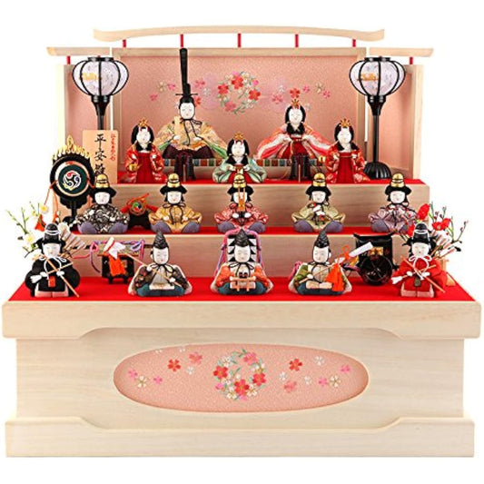 Hina Doll Ichishuu Hina Doll Hina Wood-grain Doll Decoration Compact Storage Decoration Three-tiered Decoration 15-person Decoration Ichishuu Work Heian Hina 154th Paulownia Storage Set h303-id-024-030