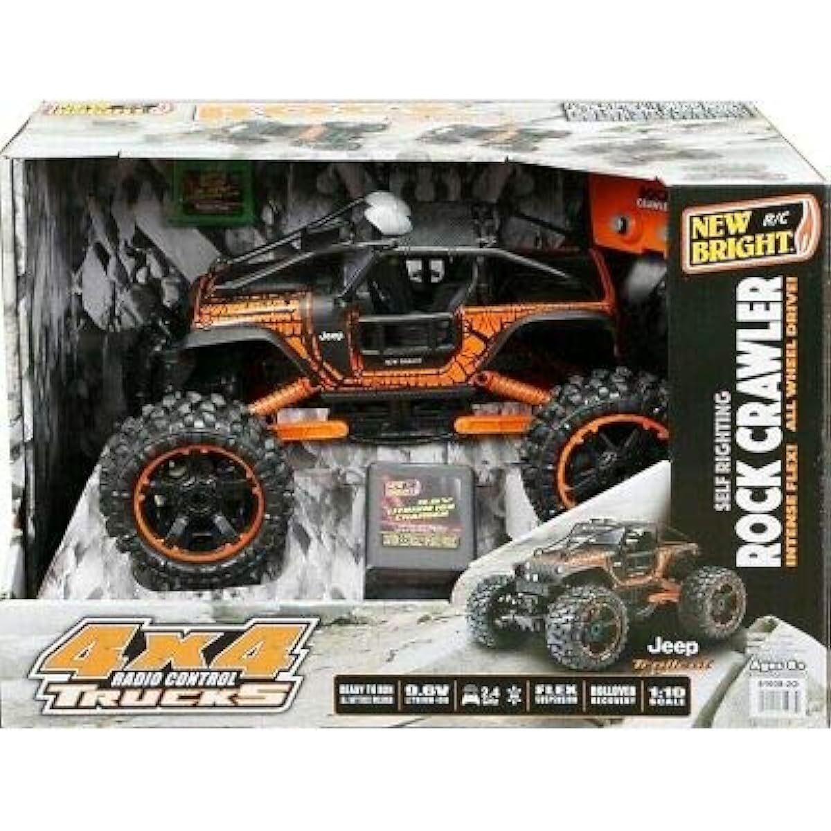 NEW BRIGHT Radio Control 4x4 Jeep Rock Crawler Truck 2.4GHz 9.6v Orange RC 1:10 Scale