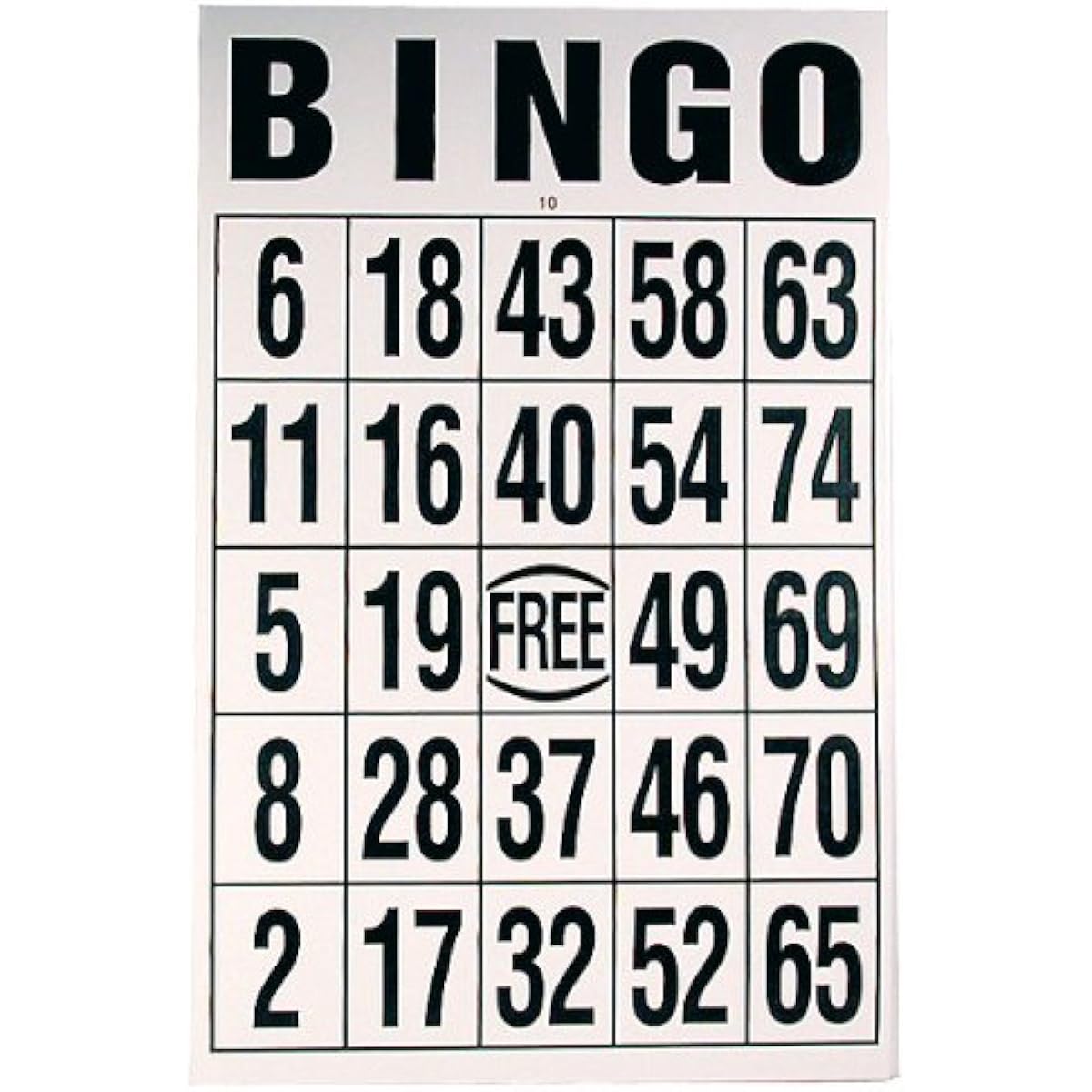 Giant Print Bingo Card - Black on White Background