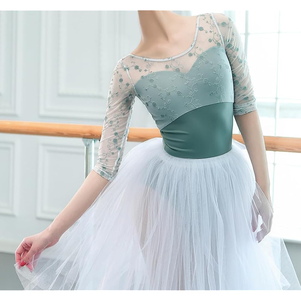 ProDance Pink Mint Long Sleeve Embroidery Cute Stylish Ballet Leotard PLL015M