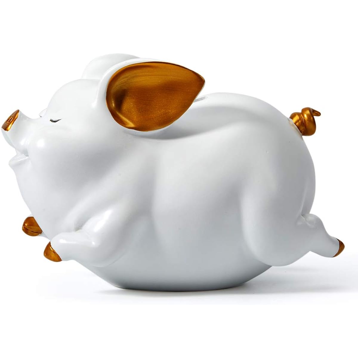 HomeBerry 21cm Large Polyresin Piggy Bank Money Box Savings Bank Piggy Bank Money Box Pig Figurine Nursery Decor Gift White