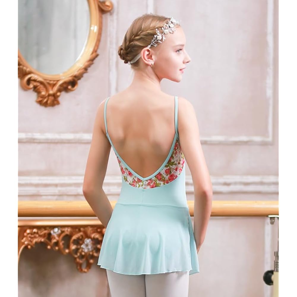 [ProDance] ProDance White Black Blue Floral Camisole Kids Ballet Leotard Camisole PKK006B
