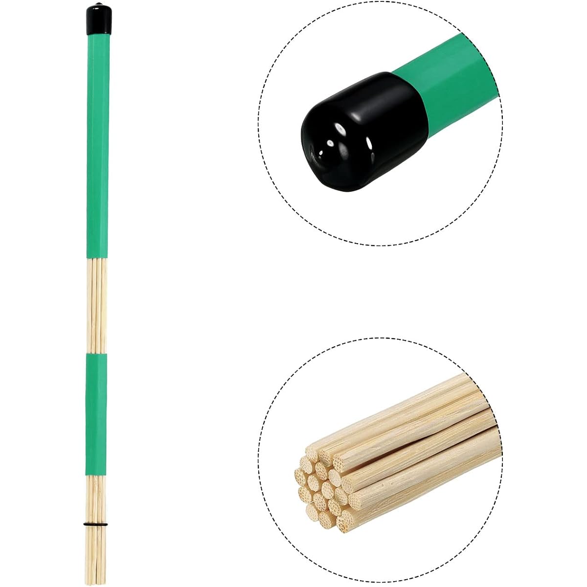 MECCANIXITY Bamboo Drumstick Brush Green Jazz Acoustic Rock Band Music Lover Percussion 1 Pair
