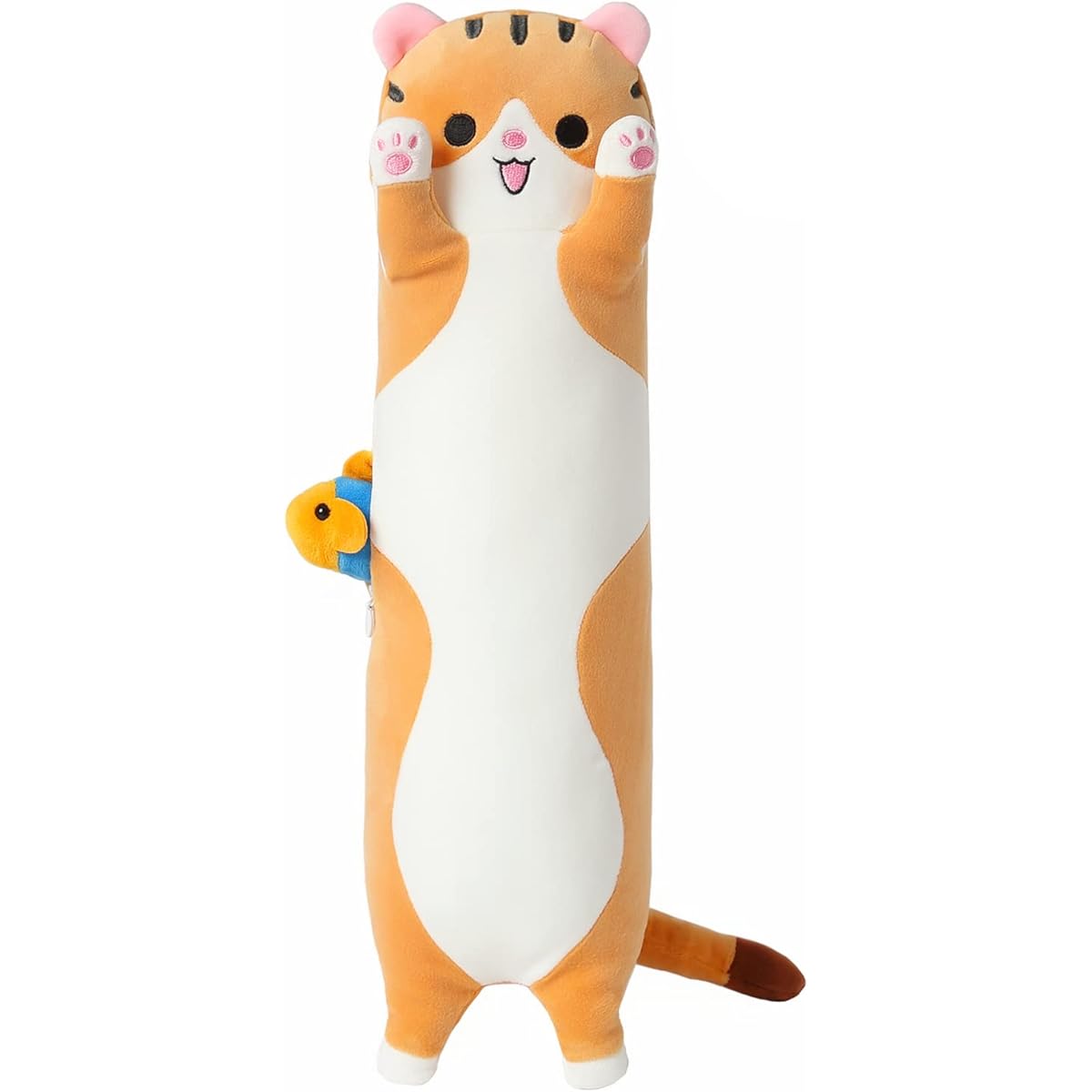 PEACHCAT Long Cat Plush Pillow Cute Kitten Hug Pillow Cute Fish Stuffed Animal Girl Boy Plush Toy Brown 35.4 Inch
