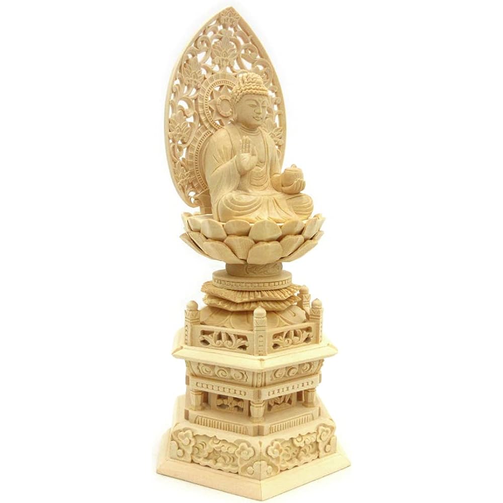 Kurita's special Buddha statue [Tathagata] Yakushi Nyorai seated statue 2.0 dimensions (total height 24.5 cm, width 11.5 cm, depth 8.5 cm) High quality wood carving made of cypress wood Grass light back hexagonal stand 698