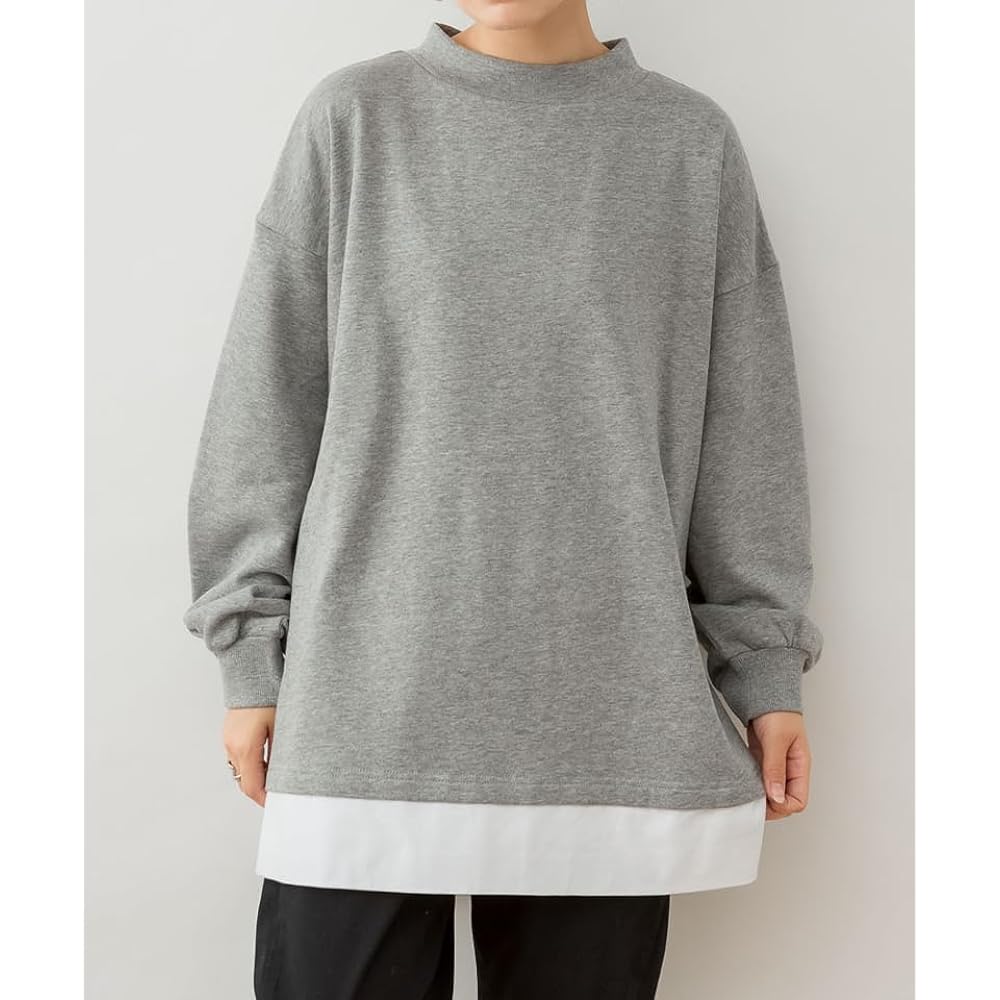 [atONE] [atONE] Fleece lining, layered style, high neck sweatshirt, sportswear, boa lining, cold protection, warm, brushed, turtleneck ladies, large size, sweatshirt, oversized fleece, winter, ladies, m l ll 3l 4l