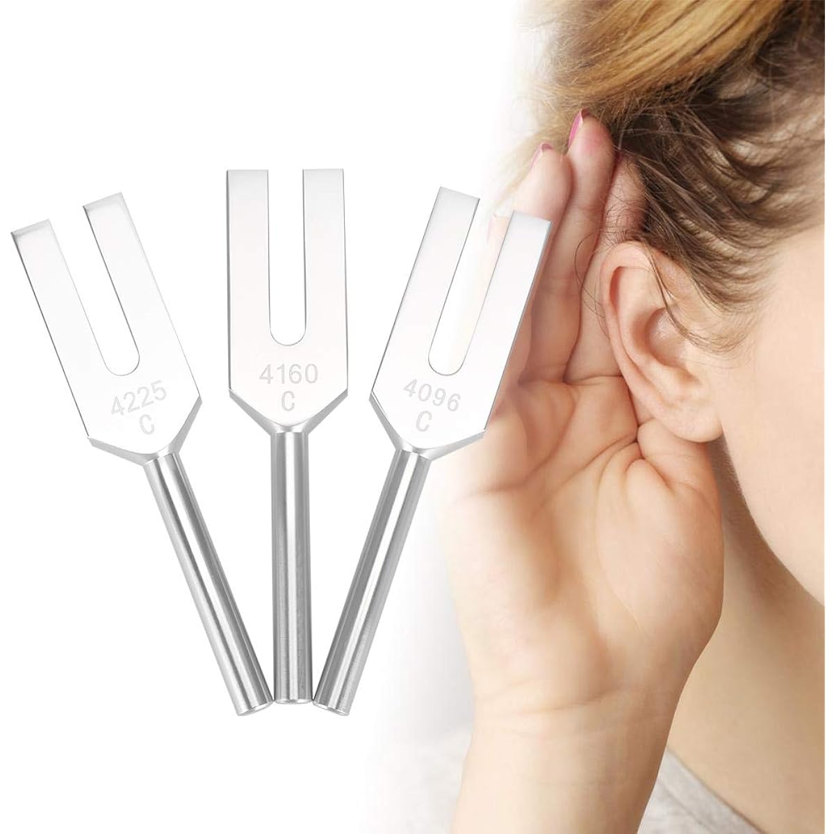 3-Piece Tuning Fork Set C4096 / C4160 / C4225 Aluminum Alloy Tuning Fork Sound Healing Therapy Tool Set with Storage Bag
