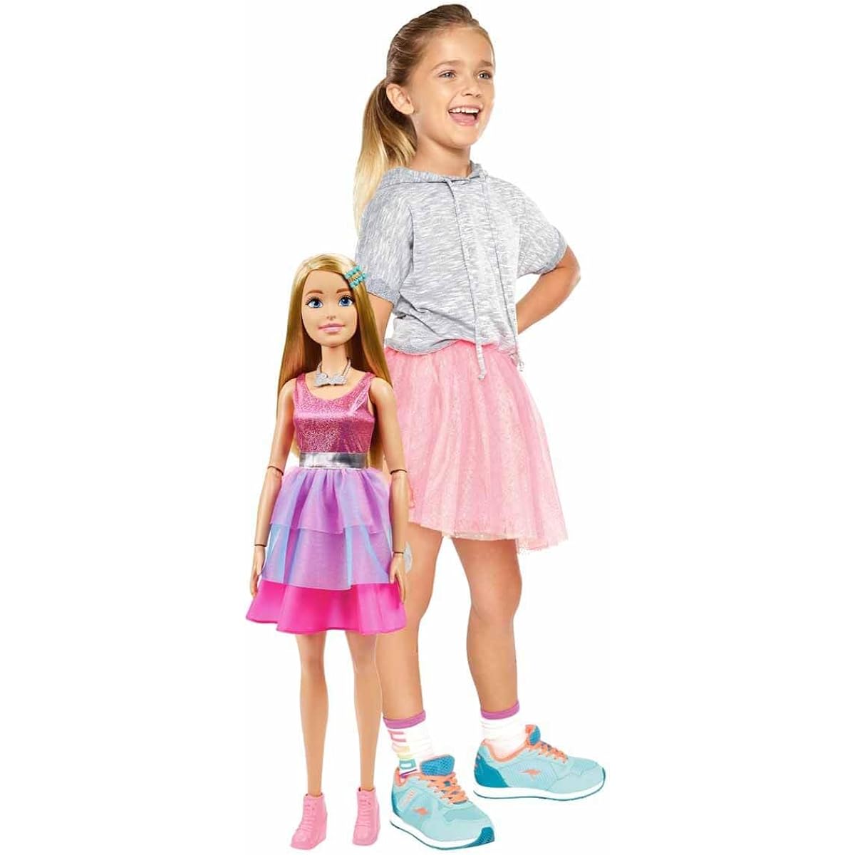 Large Barbie Doll with Blonde Hair, 28" Tall, Sparkly Pink Dress, Includes Necklace and Hair Clip Accessories, HJY02