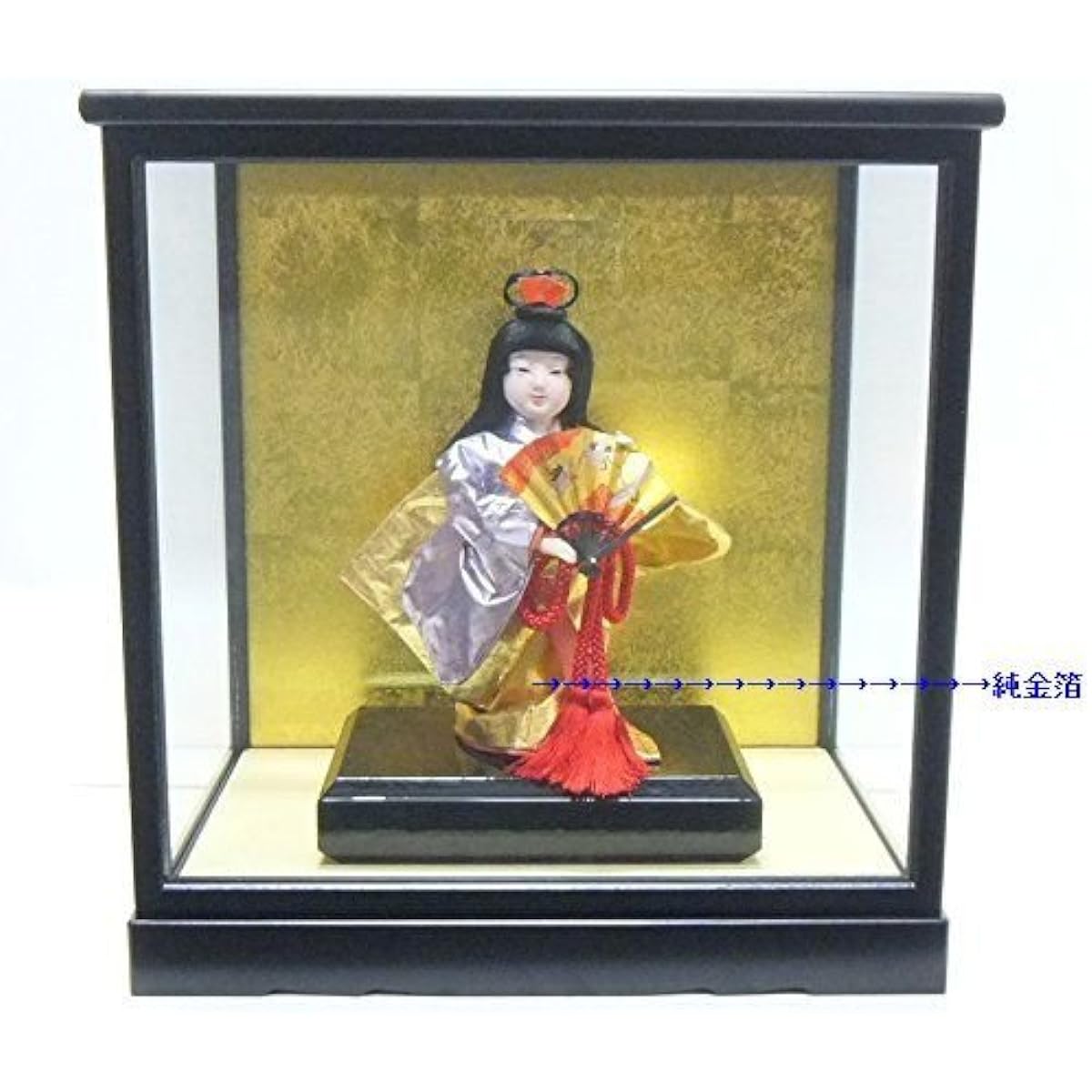 Japanese doll No. 6, pure gold leaf, young girl, case included, wood grain No. 2 case