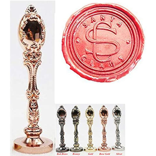 MNYR Vintage Santa Claus Monogram Sealing Wax Seal Stamp Rose Gold Metal Handle Kit for Custom Invitations Decoration Christmas Gift Wrapping Packaging Custom Logo Word Wax Seal Stamp Set