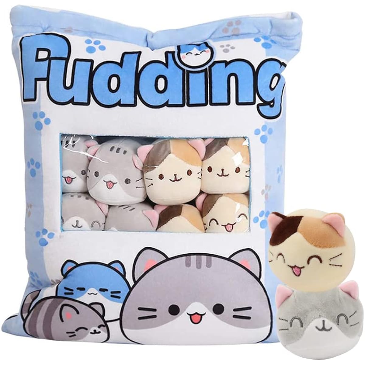 Kawaii Cat Plush Pillow Throw Pillow Cat Pillow Detachable Mini Plush Cat Stuffed Animal Plush Cat Kitten Stuffed Animal Small Stuffed Animal for Kids (8 Blue Kittens)