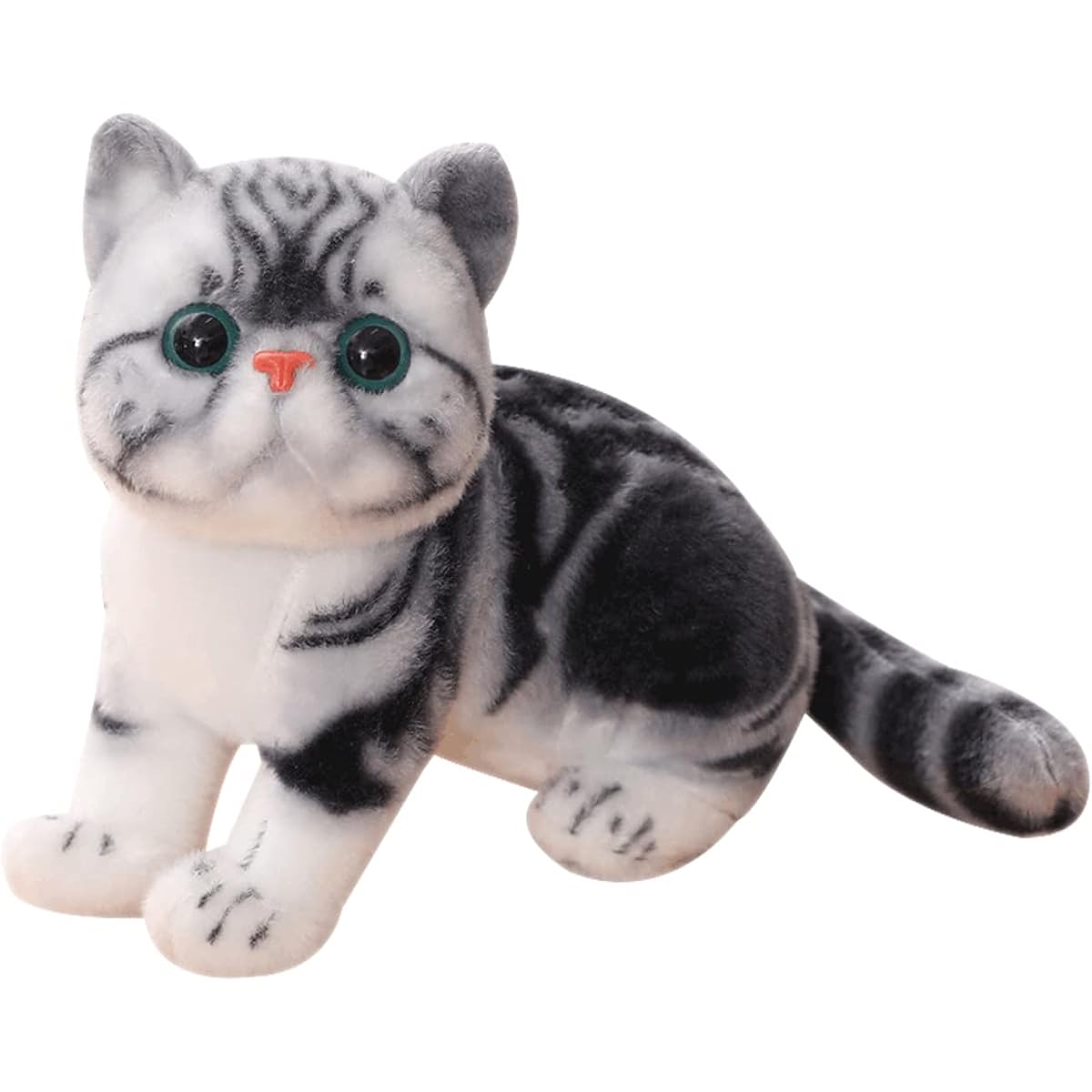 ELAINREN Realistic Grey Tabby Cat Plush Toy Yellow Kitten Toy Lifelike American Shorthair Cat Brown Kitty Stuffed Animal Doll Gift for Kids Christmas, 10.2 Inch