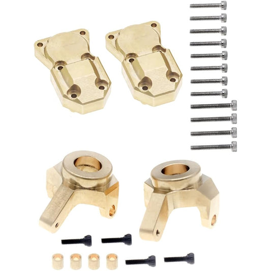 2 Pieces Front & Rear Brass Diff Cover & Brass Steering Knuckle for 1/24 Axial SCX24 AXI90081 AXI00001 AXI0002 AXI00004 RC Crawler Car