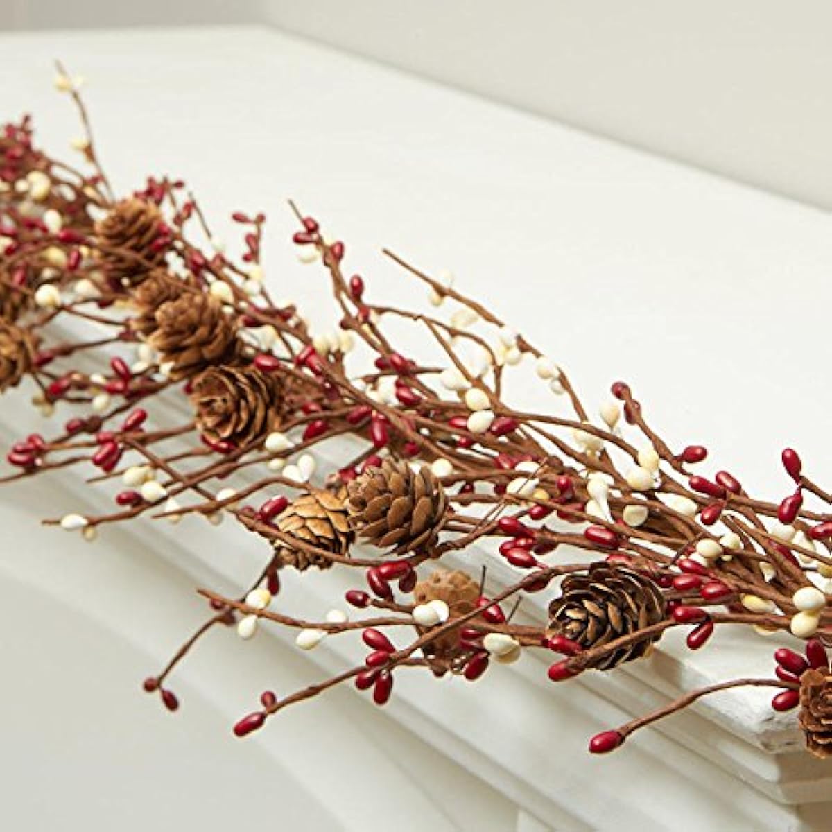 Pip Berry and Pinecone Garland for Indoor Decor (Red, Cream)