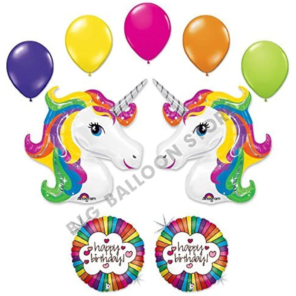 Unicorn 9 pc Retro Rainbow Birthday Party Balloon bouquet by Anagram