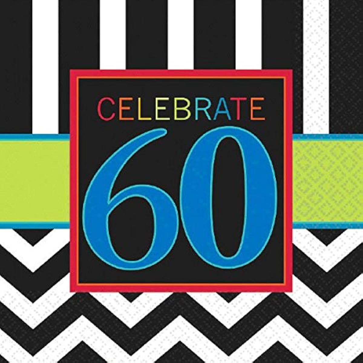 Must-Have Chevron and Stripes 60th Birthday Party Luncheon Napkins Tableware, 16 Pack, Multi, 6.5"x6.5" Paper