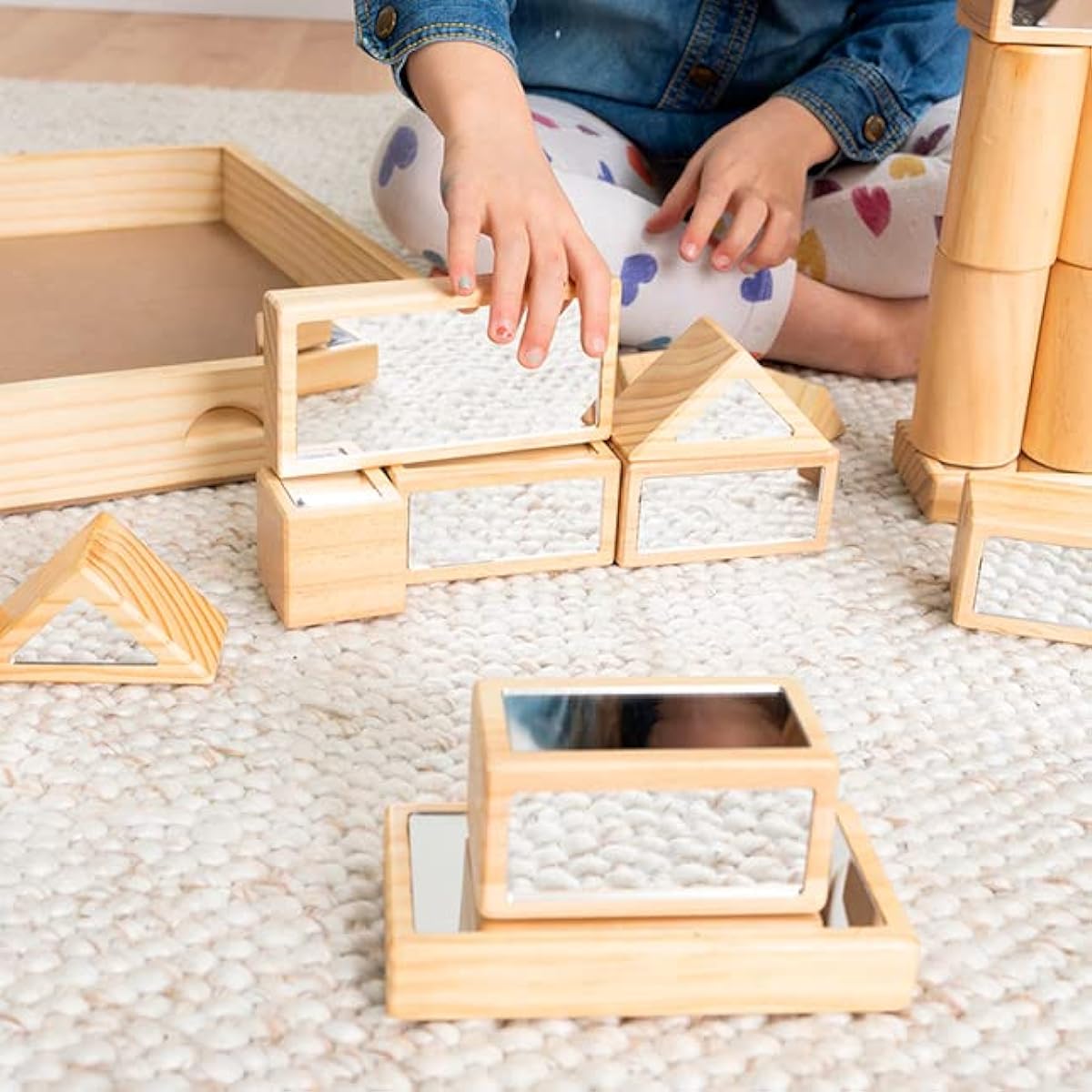 Fat Brain Toys Mirror Blocks - 27 Pieces - Montessori Woodworks Reflection Blocks - 27 Piece Building & Construction Set for Ages 3-8