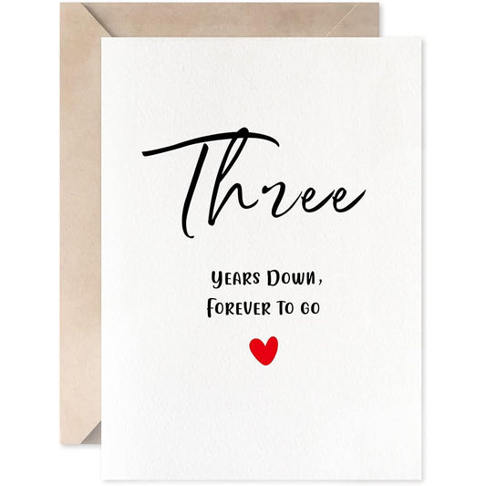 3rd Anniversary Cards Three Years Down Forever To Go Romantic 3rd Valentine's Day Wedding Cards for Couples