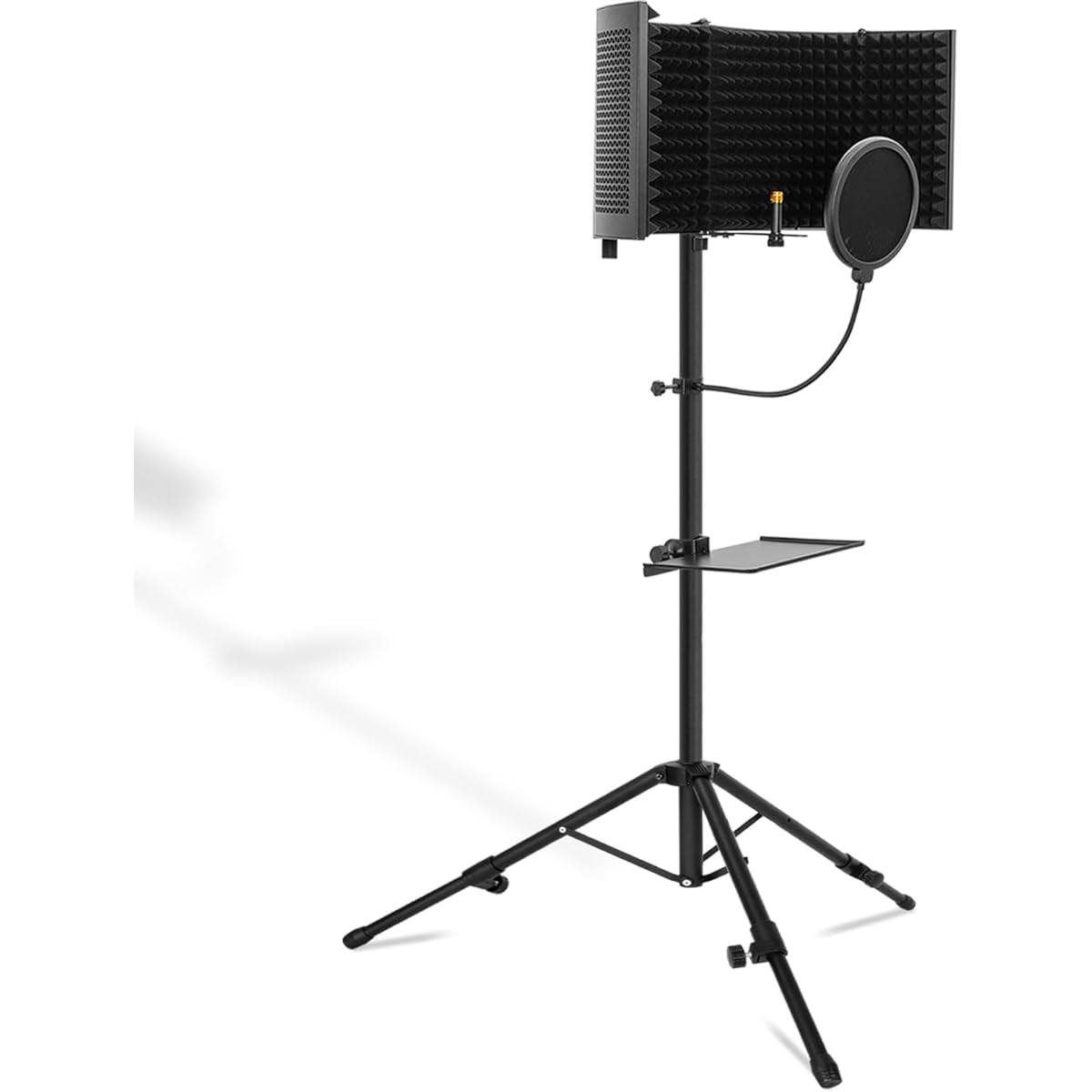 ITHWIU Microphone Isolation Shield with Stand Curved Panel, Foldable Mic Shield Triple Sound Isolation Studio Microphone Sound Absorbing Foam Reflector for Recording/Podcasting