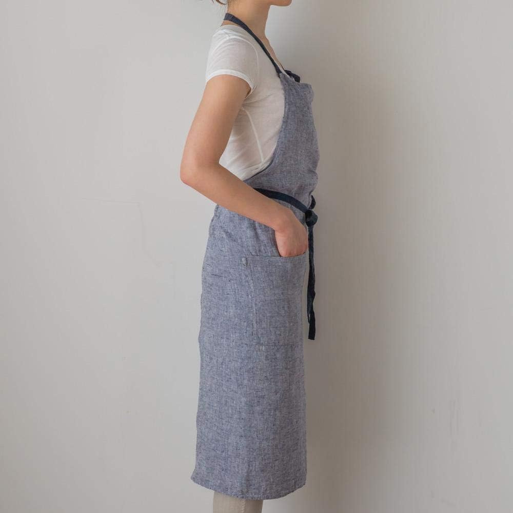 Linen full apron Manon <Fil Blue> A315 [Lino e Lina/Lino e Lina]
