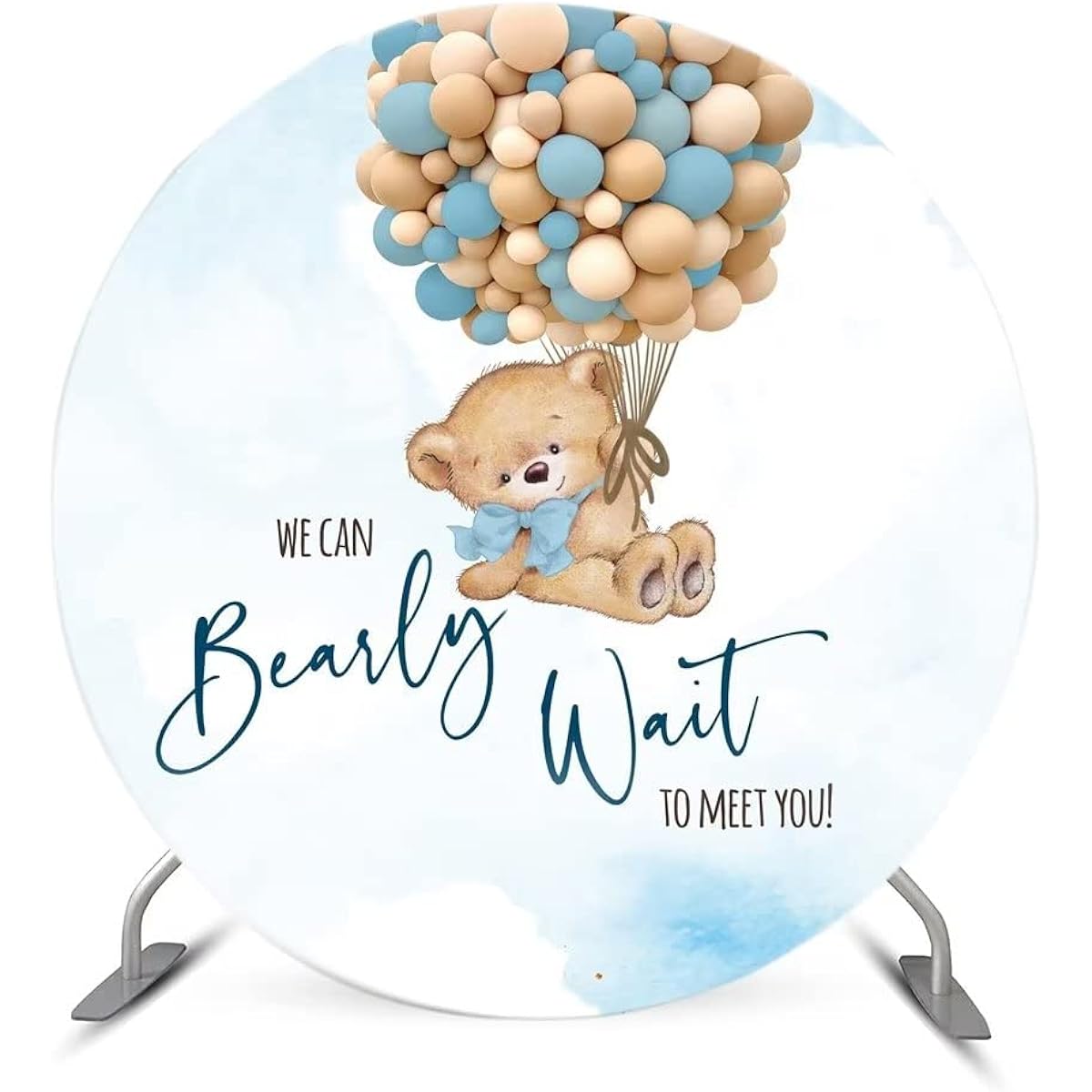 ittsmnt We Can Bearly Wait to Meet You Round Backdrop Cover Blue Boy Baby Shower Party Round Cover Background Decoration Photography Photo Booth Circle Round Banner 7.5ft Diameter NO77