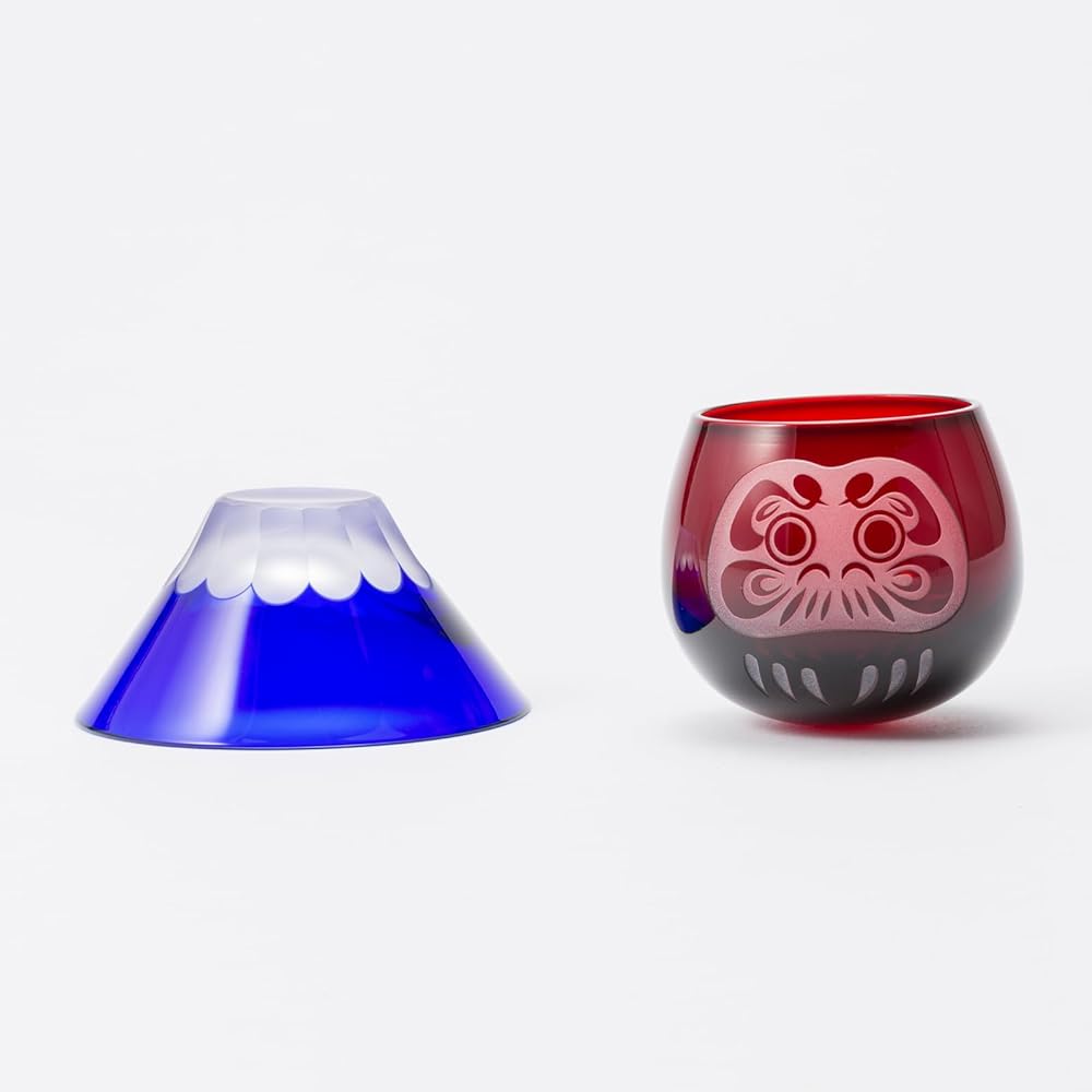 Floyd Sake Glass, Japanese Sake Glass, Cold Sake Cup, Set of 2, Pair Gift, Paulownia Box, Mt. Fuji Daruma Sake Set, Made in Japan, FG01-00105
