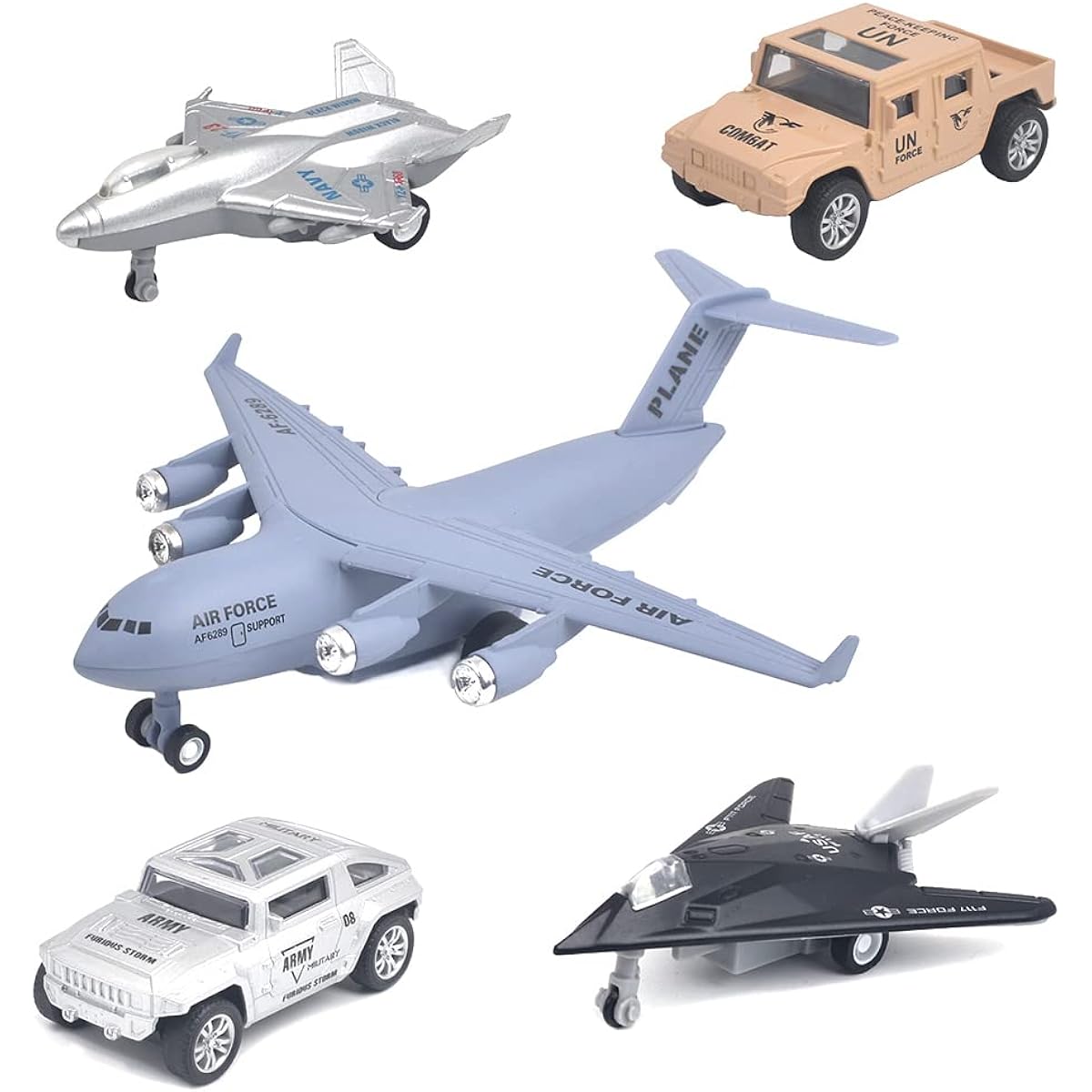 Ailejia Die-Cast Metal Toy Vehicle Set of 5 Airplane Military Aircraft Aircraft Combat Truck Vehicle Transport Aircraft Boys Girls Birthday Gift (Military Series)