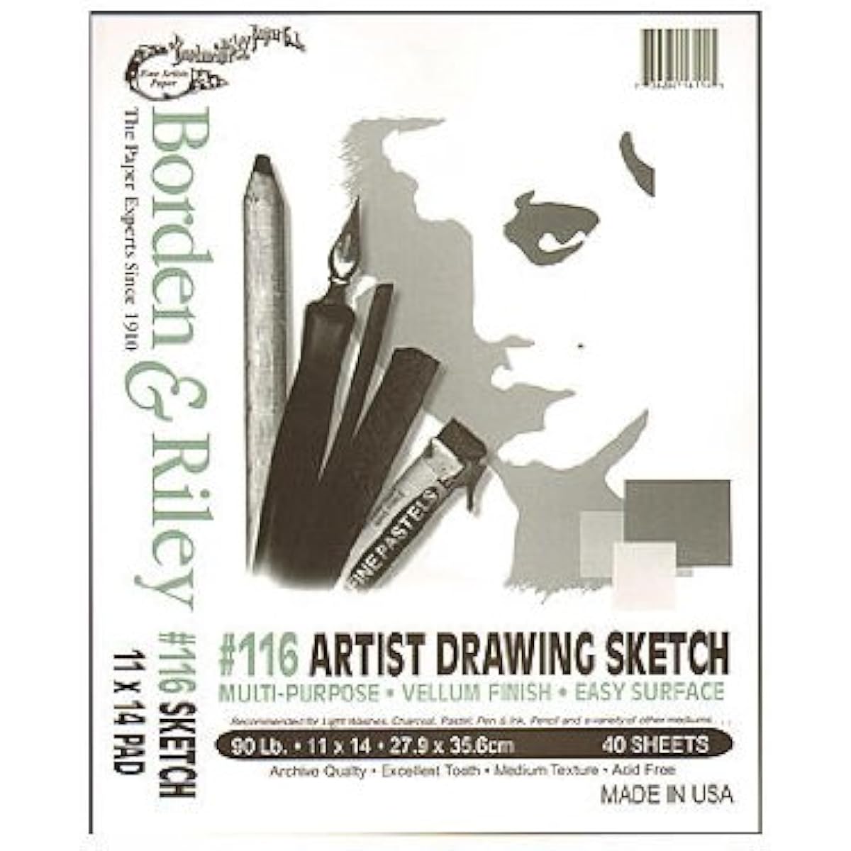 Borden & Riley #116 Artist Drawing/Sketch Vellum Fabric Pad 11" x 14" 40 Sheets [2 Pack]