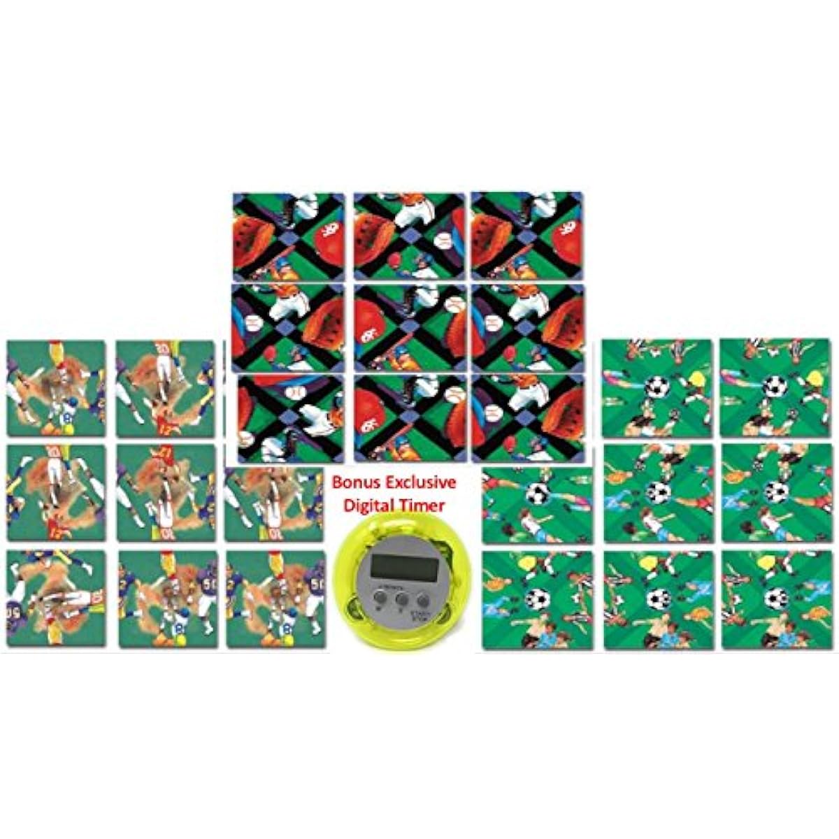 Bundle Of Scramble Squares B Dazzle Sports Puzzles For Adults/Teens/Kids - 3 Puzzles Included - Baseball, Football And Soccer With A Bonus Digital Timer