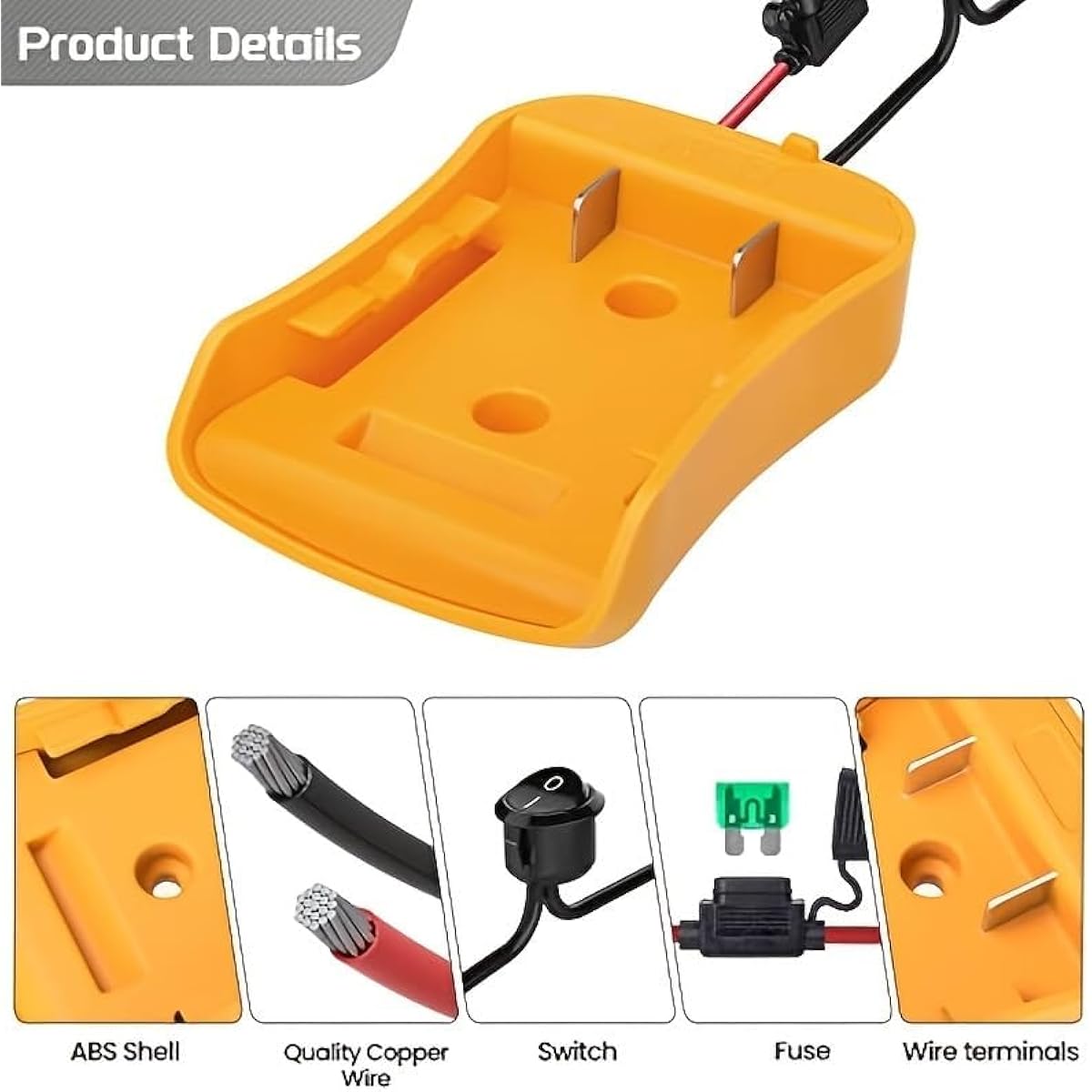 GESHUPOR Power Wheel Adapter for Dewalt 18V/20V Battery with Fuse & Switch Power Connector for DIY RC Car Toy Robot RC Truck 14AWG Wire (1 Pack)
