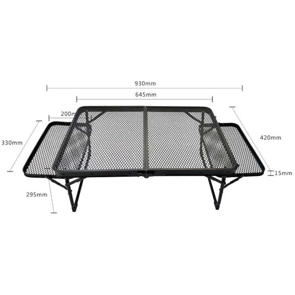 OUTDOORSHIN Iron Mesh Mini Table with Side Table Expandable Bonfire Heat Resistant Table Integrated Folding Desk Lightweight Compact Camping Outdoor