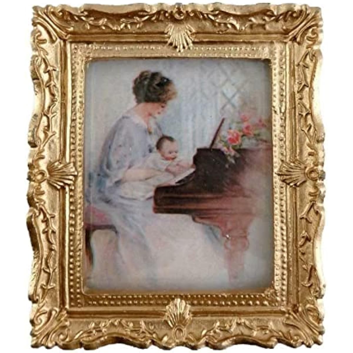 Melody Jane Dolls Houses House Miniature Accessories First Piano Lesson Picture Paint Gold Frame