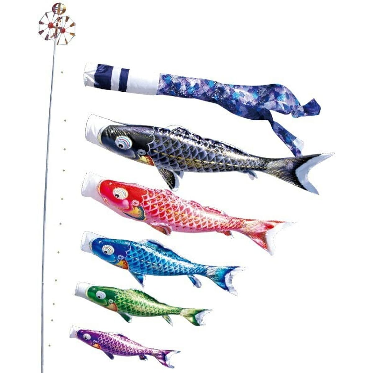 Tokunaga Koinobori for Gardens (Pole Sold Separately) Large Koi 8m 5 Koi Senjyu Senjyu Streamers Water Repellent Japanese Traditional Culture Koinobori
