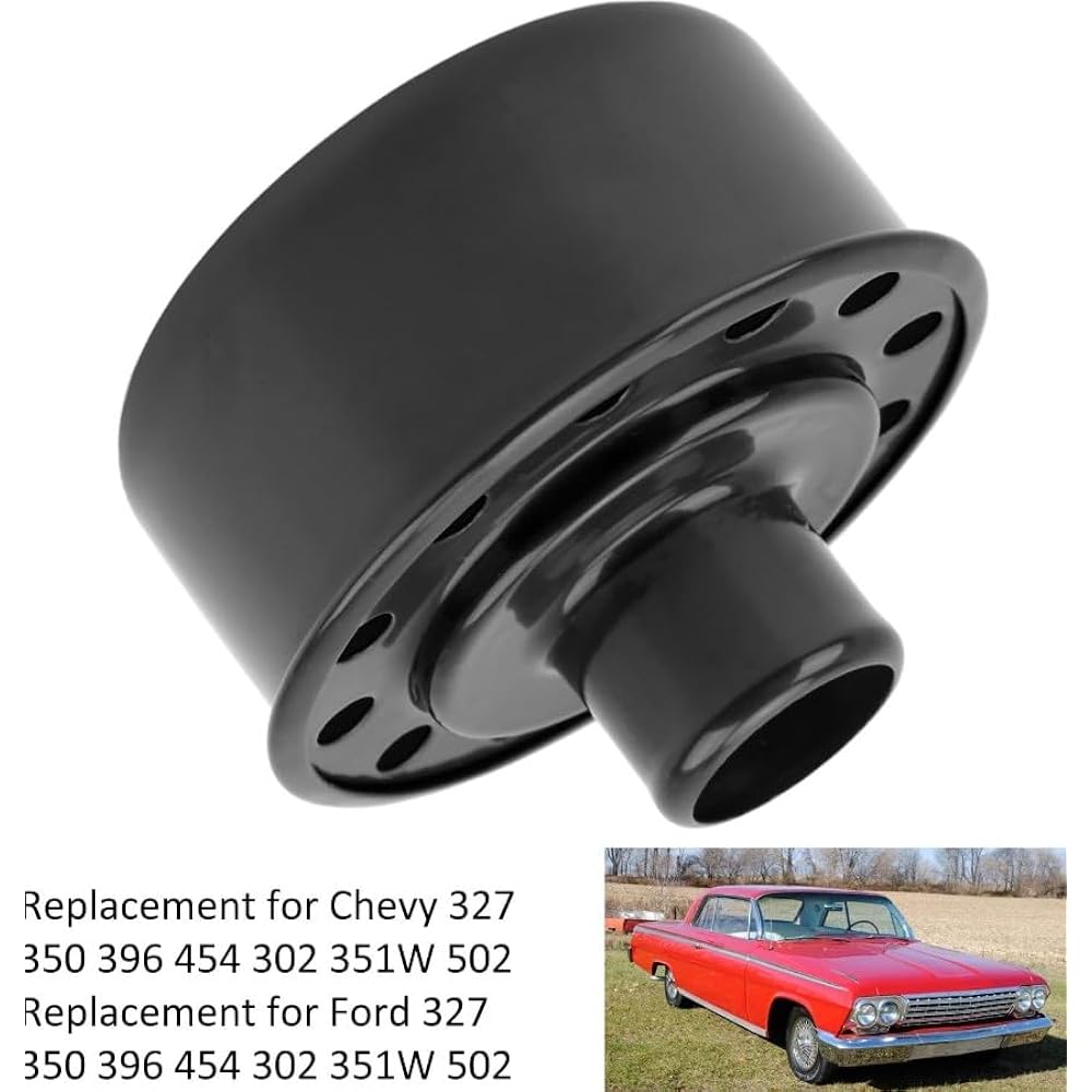 Round Push-in Breather Valve Cover Breather SBC SBF 327 350 302 454 502 Fit 502 Replacement Filter-in Style Highly Polished with Vent Tube ABS Metal (Black)