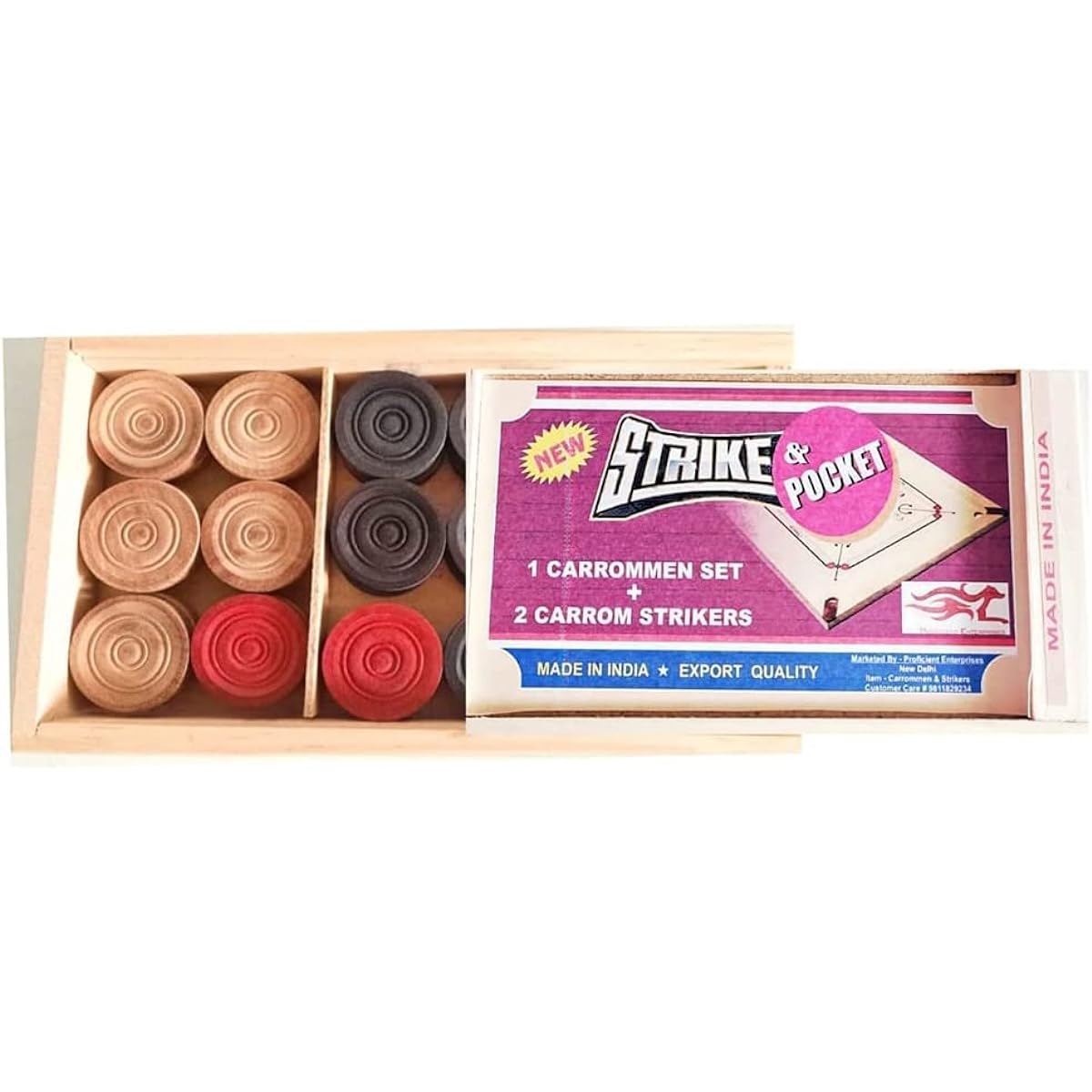 AnNafi® Carrom Coins Wood | 24 Attractive Wooden Carrom Coins + 1 Premium Striker | Carrom Board Coin Set | For Checkers (Wooden Coins)