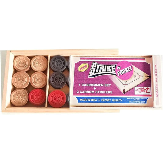 AnNafi® Carrom Coins Wood | 24 Attractive Wooden Carrom Coins + 1 Premium Striker | Carrom Board Coin Set | For Checkers (Wooden Coins)