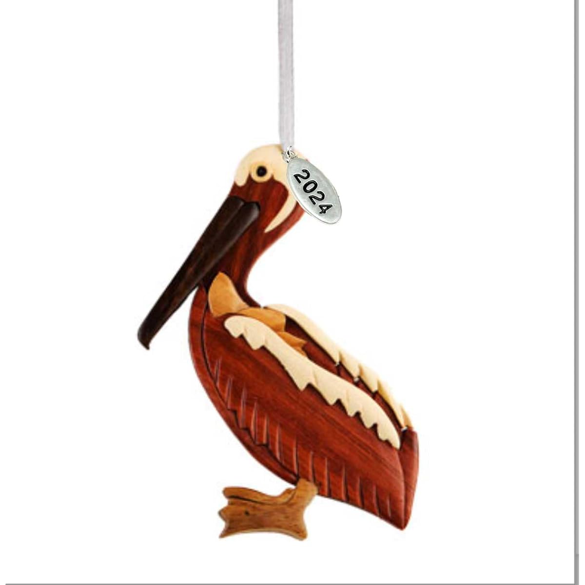 Pelican Christmas Ornament Pelican Ornament 2024 Pelican Gift Coastal/Beach Ornament Two Tone Wooden Christmas Ornament Intarsia Design Comes in a Gift Box and Ready to Give