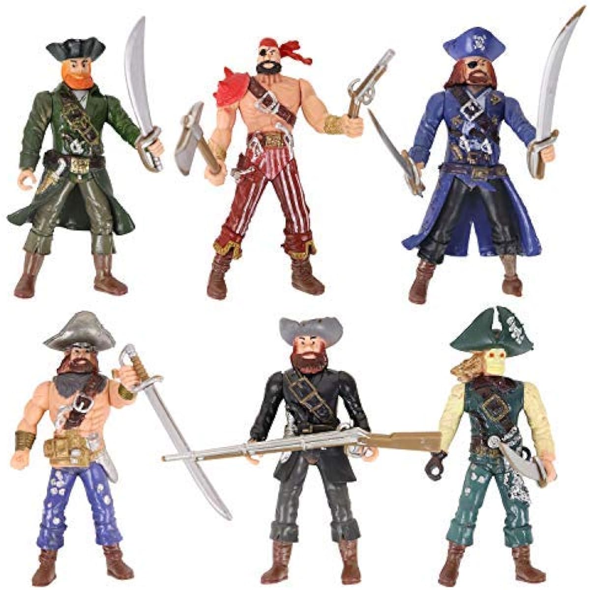 HAPTIME Pirate Action Figure Playset with 6 Weapons/Sea Rover Pirate Male Toys (Each 3.75" Tall) for Boys Kids Birthday Christmas Carnival Fun Gift