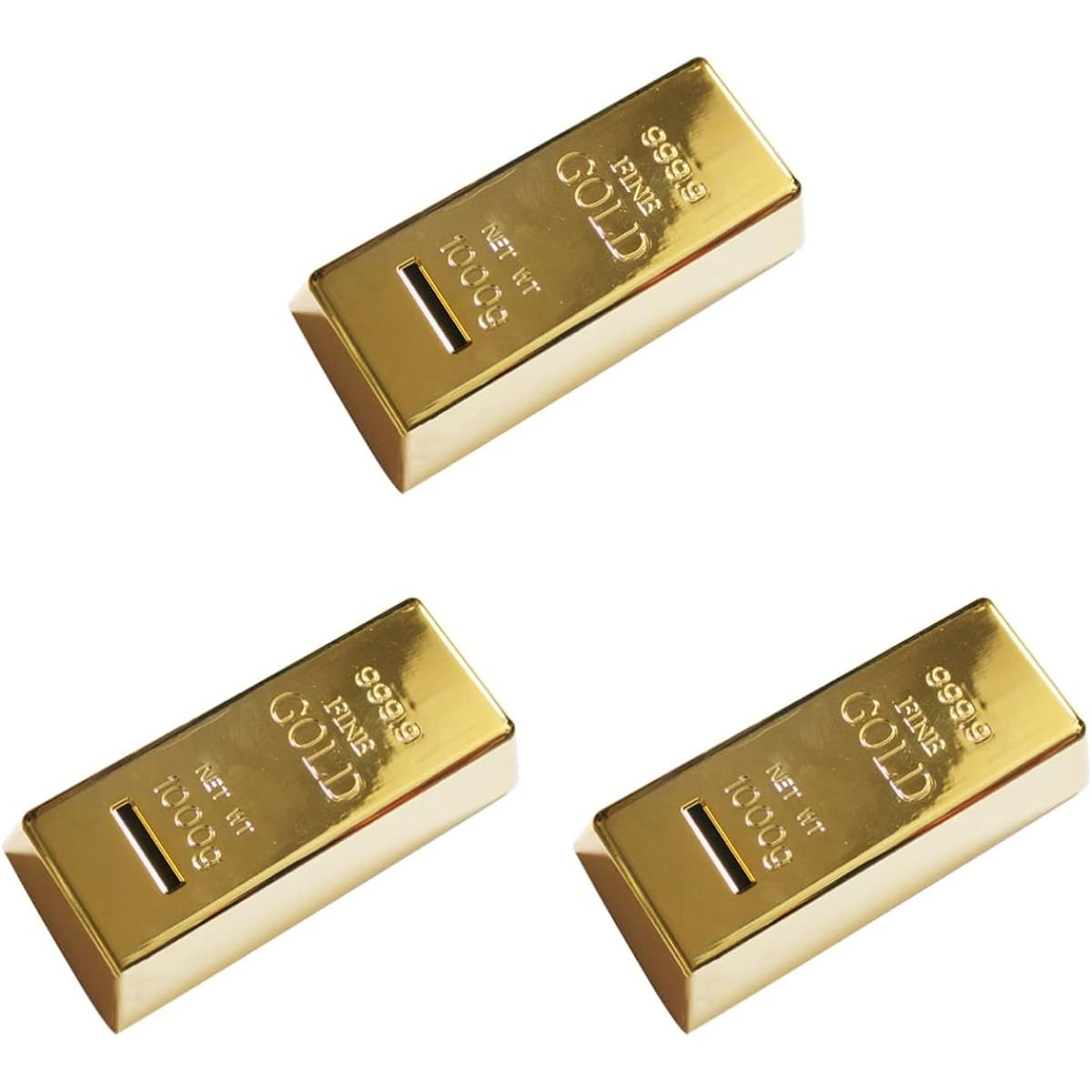 Toyvian Gold Brick Piggy Bank Gold Coin Pot Gold Brick Coin Pot Gold Coin Box Gold Coin Bars 3pcs
