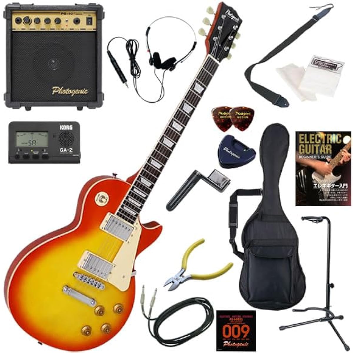 PhotoGenic Electric Guitar Beginner's Standard 15-Piece Set with 10w Amplifier LP-260/CS (Cherry Sunburst)