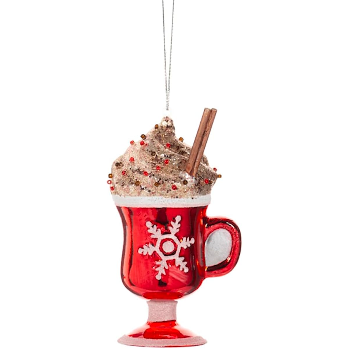 The Bridge Collection Sparkly Glass Hot Cocoa Mug Ornament - Hot Chocolate Christmas Tree Ornament Mug - Junk Food Ornament