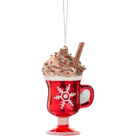 The Bridge Collection Sparkly Glass Hot Cocoa Mug Ornament - Hot Chocolate Christmas Tree Ornament Mug - Junk Food Ornament