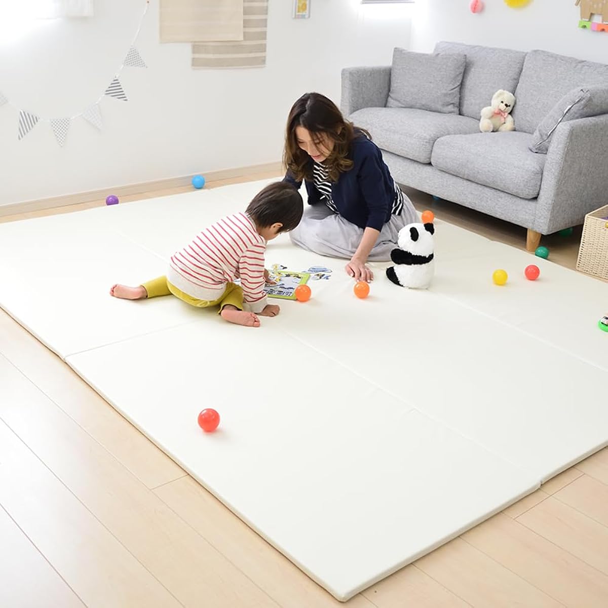 Nebio Play Mat, Baby Kids Mat, Floor Mat, Nap Mat, Foldable, Waterproof, Easy Installation, Compatible with Floor Warming, Large Size, 250 x 200 x 3 cm, Plet, Full Size