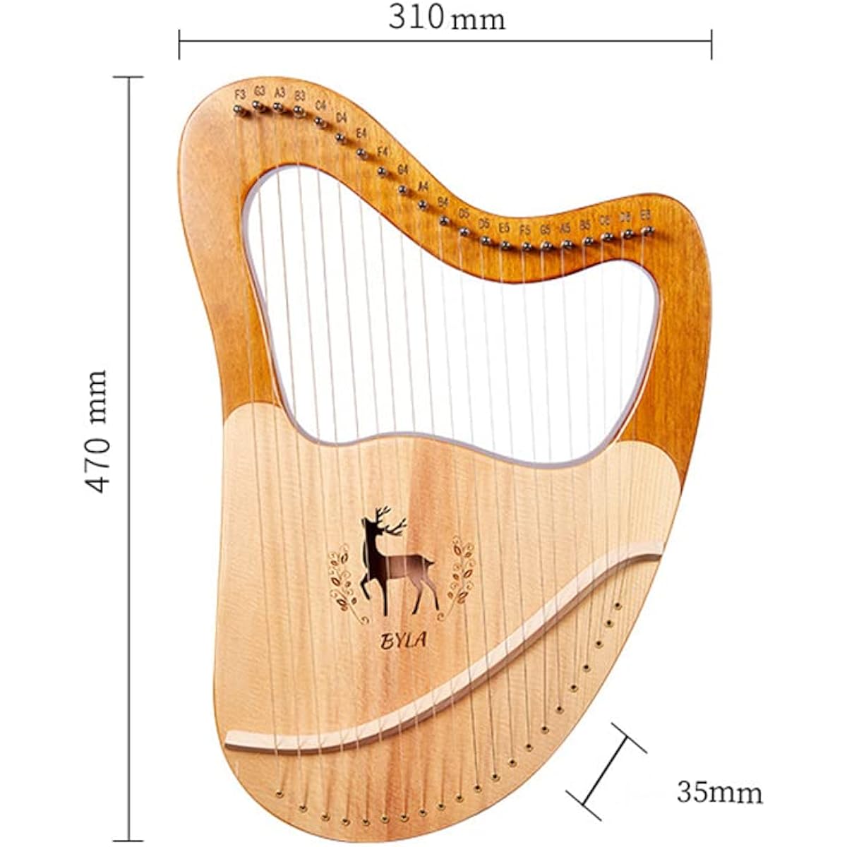 WowZza Lyra Harp, 21 String Mahogany Lyra Instrument, Orchestral String Instrument with Tuning Wrench, Spare Strings