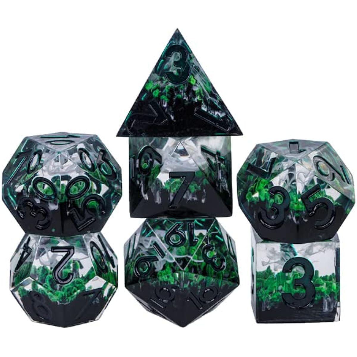Glow in the Dark Spring Sharp DND Dice Set with Leather Dice Box Dungeons & Dragons D&D Sharp Edge D20 Polyhedral Resin Dice Dungeons & Dragons Gifts Accessories