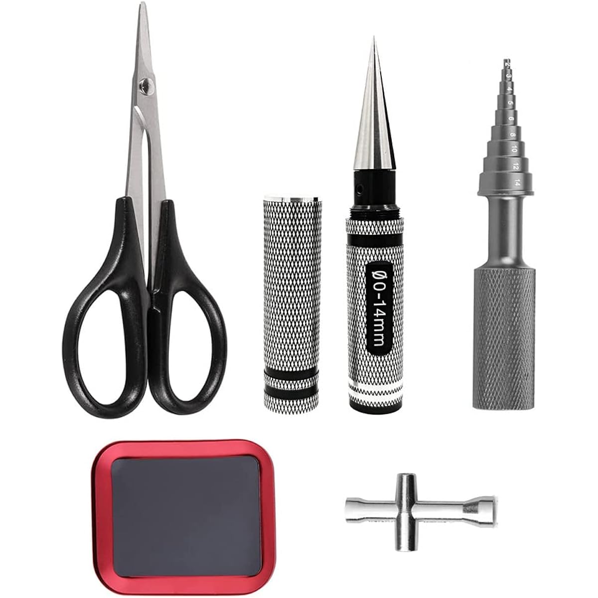 Drone Tool Kit - 5 in 1 RC Car Tool Kit - RC Body Hole Puncher Reamer Ball Bearing Remover Straight Scissor Screw Tray Cross Wrench for RC Model Helicopter Boat Car