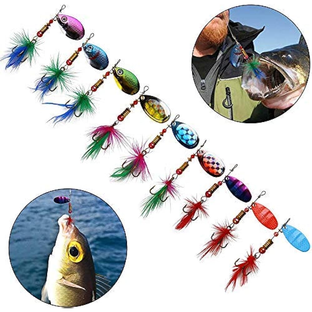 EASY CATCH Fishing Lure Set Spinner Spoon Lure with Feather 30 Pieces Bakutsuri Series 3g-14g Mountain Stream Tube Fishing